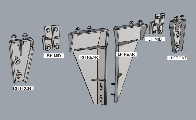 <p>In the suppplied kit you will recieve the shown brackets labelled 'L' or 'R' depending on the side. </p>