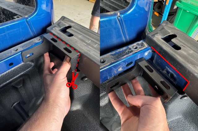 <p>If you have a tub liner, the liner will require trimming where the brackets are fitted. </p><p>Shown is the front right bracket, mark and trim the liner to suit. </p>