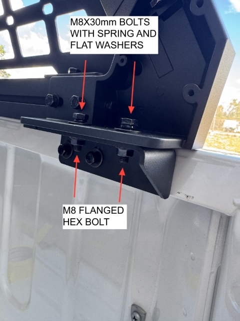 <p>Align the slotted holes on the bracket and tub rack corners to the fitted brackets then loosely fix M8x30mm Hex Bolts with M8 spring and flat washers and M8 Flanged Hex Bolts.</p><p>Follow this step for all four corners.</p>