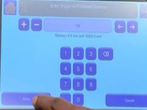 <p>Select ‘Save’.</p><p>Once the sensor picks up the product
passing through it will wait the required
length before printing starts on the
printhead.</p>
