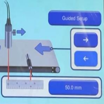 <p>In the pop-up screen change the guide set
up to change how long the space is
between the sensor to the printhead.
Enter the distance in mm.</p>