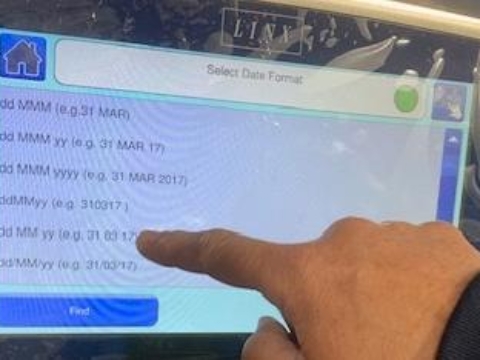 <p>In this menu select “date”. Then select the
format the date is required to appear in.
Then press “ok”.</p>
