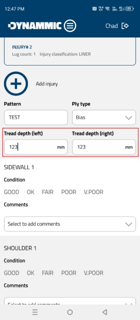 <p><strong>Record Tread Depth</strong></p><p>Input the measured Tread Depth (Left) and Tread Depth (Right) values in the app.</p>
