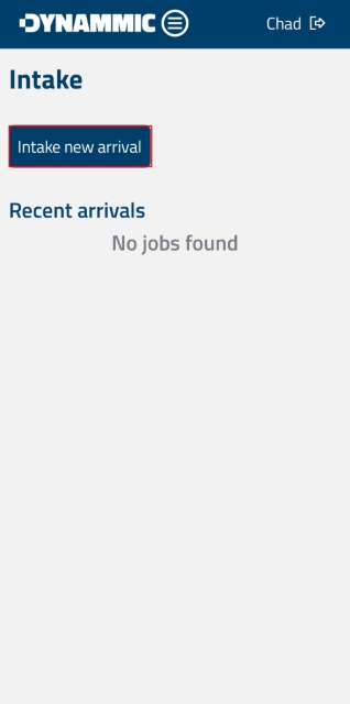<p><strong>Select Intake New Arrival</strong></p><p>Tap <strong>Intake New Arrival</strong> to open a new arrival record form.</p>