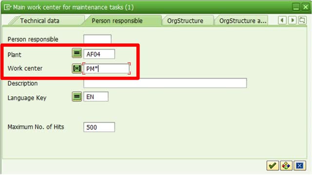 <p>The Match Look up will open the search filter for the list of options. Enter the Plant ID and PM* to pull up the list of available Maint Work Centers for you to choose from. Click on the green Check.</p>
