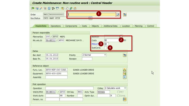 <p>Select the green check mark to go to <strong>Create Maintenance: Non-routine work: Central Header</strong> seen below.</p>
