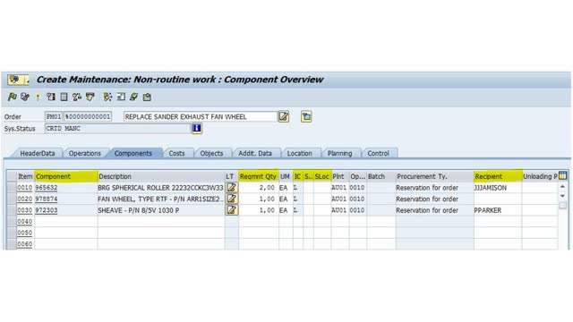 <p>Select the <strong>Components Tab</strong>. This is where all parts are identified, inventory checked and required quantities reserved.</p>
