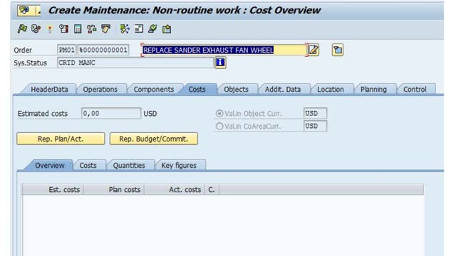 <p>The Cost screen will open to the <strong>Overview tab</strong>.</p>
