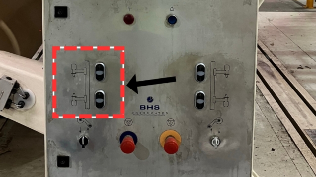 <p>As in the above video - use these two buttons to align the slicer arms so that they successfully lock the paper reel into place on the BHS so the reel can be elevate for splicing.</p>