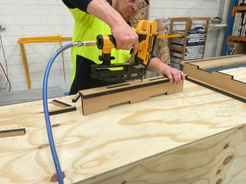 <p>Nail the two components together to create a complete foot</p>