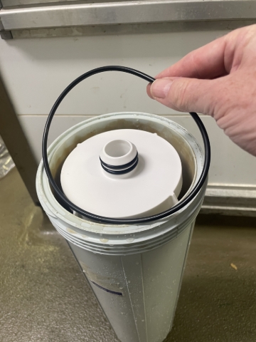<p>Install new pre filter in large white housing and fit new O ring to the top of white housing.</p><p>tighten filter bowl with spanner just past hand tight and do not over tighten.</p>