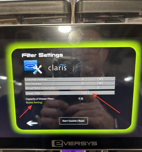 <p>Filter Settings Screen.</p><ol><li><p>Once the carbonate hardness has been set. We need to set the bypass setting to 6 under 'bypass setting'. Please ensure the head assembly is also set to bypass 6. All installations of Claris Ultra in Australia should be set to 6.</p></li><li><p>Press the 'Choose filter' option</p></li></ol><p></p>
