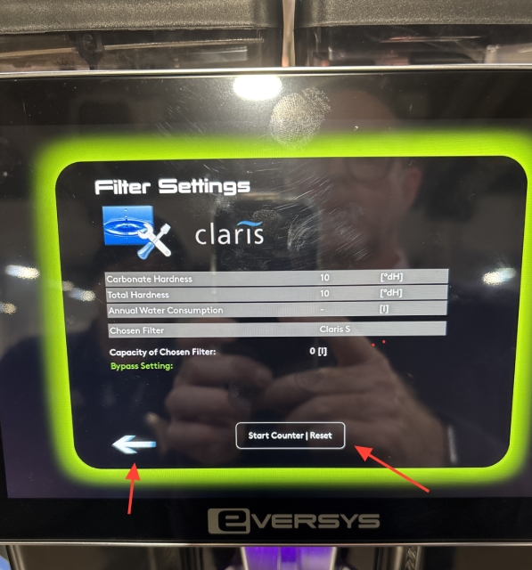 <p>Filter Setting Screen.</p><p></p><ol><li><p>Press the counter re set button to re set the electronic counter back to zero.</p></li><li><p>Press the return button 3 times to return back to the home screen.</p></li></ol><p></p>