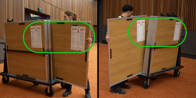 <h1>Pro Tip: Floor Panel Orientation</h1><p></p><p>Store the panels oriented so that the stickers face outward from the stillage and are at the top.</p>