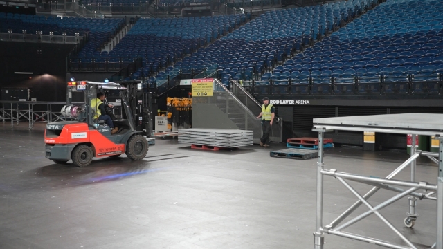<h1>Place Stage Panel Stillage</h1><p></p><p>Using a forklift, grab a stage panel stillage and place it in an open area away from the rows of stage panels.</p>