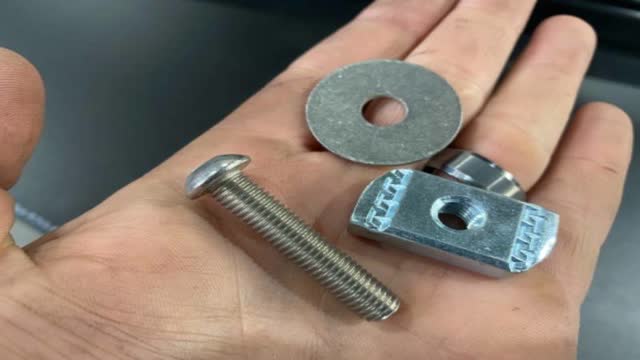 <p>Get Fasteners:
M8 Channel Nut
Large Stainless Washer
M8x40mm Button Head Bolt, Stainless</p>