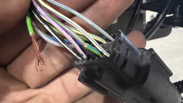 <p>Trim this wire. Colour = Green with a blue stripe.</p>