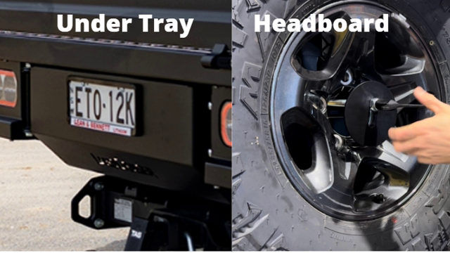 <p><strong>Spare Tyre</strong></p>
<ul>
<li>Only do this step if spare tyre is available. If larger tyres are planned, it is better to wait until they are fitted.</li>
<li><a href="https://knowby.show/0e917951-df08-42d6-b0d2-0f89a6f4fb95">Fit <strong>Under Tray</strong> Spare Tyre Holder</a></li>
<li><a href="https://knowby.show/4a1abef4-b52c-4c26-a556-3661c458546d">Fit <strong>Headboard</strong> Spare Tyre Holder</a></li>
</ul>
