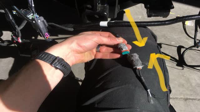 <p>Connect trimmed plug to original harness (this is where we will get power for the reverse circuit)</p>