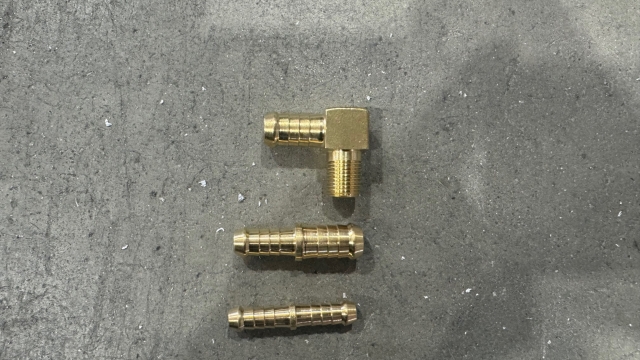 <p><strong>Brass fittings</strong></p>
<ul>
<li>Male elbow, 1/2 x 1/4 BSP ( 650-430)</li>
<li>Hose barb, 5/16 x 5/16. (650-391)</li>
<li>Hose barb, 1/2 x 3/8 (650-424-03)</li>
</ul>