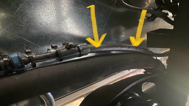 <p>Identify the breather line</p>
<p>Taken from under vehicle</p>