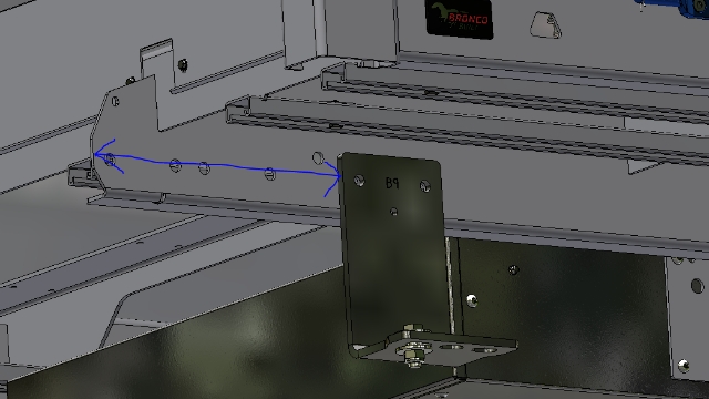 <p><strong>Front Mount, Both Sides</strong></p>
<ul>
<li>Laser Etched "B9"</li>
<li>298mm from front of <strong>chassis rail</strong>, to front of this mount</li>
</ul>