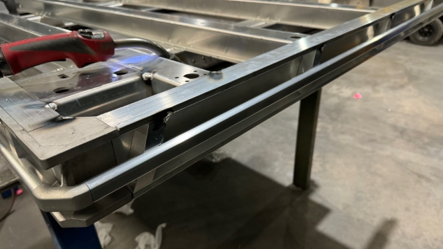 <p>Fit the gunnel rails and tack weld them in place</p>