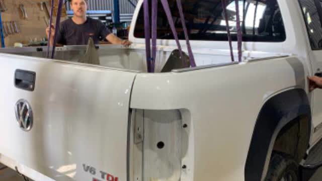 <p>Use a suitable lifting method</p>
<p>Lift up tub approx 50mm enough so you can access the fuel line</p>
