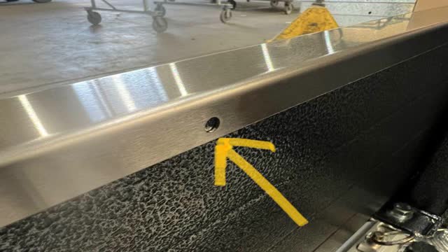 <p>There will be holes pre-cut in the stainless.</p>
<p>IMPORTANT: The holes go to the INSIDE, not the outside of the Tray.</p>
<p>From the outside, they will NOT be visible. We want a clean uncluttered look 😎</p>