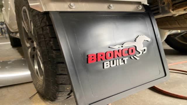<p>Mud Flaps - Looks like this when done</p>
<p>Note: Sometime it may be necessary to offset the flap (usually wider) to better suit the tyre.</p>