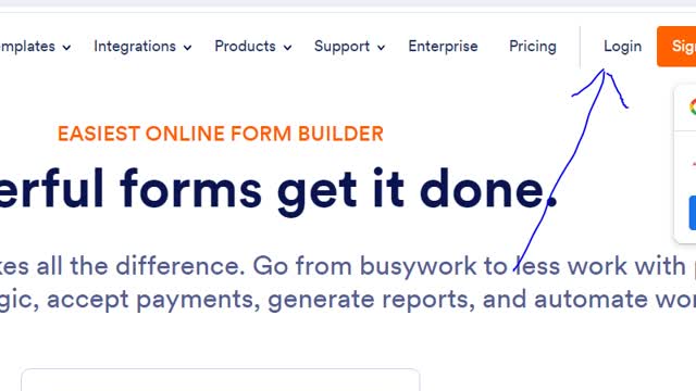 <p>Go to Jotform.com and click <strong>Login</strong></p>