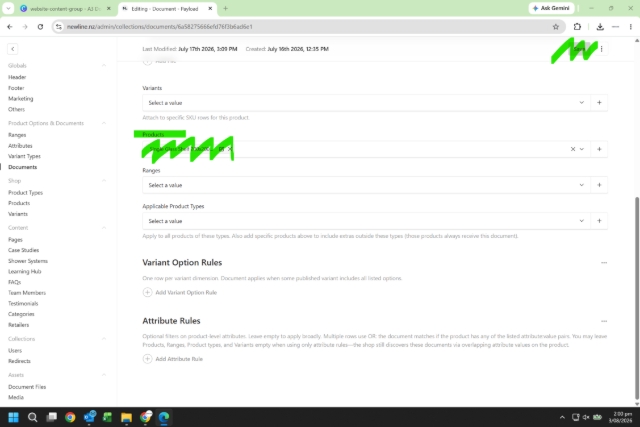 <h1><strong>How to Upload a Document</strong></h1><p></p><ol start="4"><li><p>Under<strong> Products</strong> you must assign one by one all the products that are relevant to this product. </p></li></ol><p>For example, we have added the Spec Sheet for the Single Glass Shelf, therefore you <strong>must assign</strong> that product. If you don't assign the product the document <strong>will not show on the website. </strong></p><p></p>