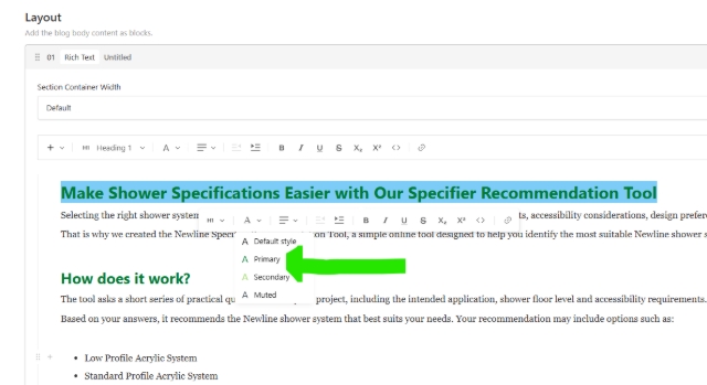 <h1>How to Create a Blog</h1><p></p><ol start="8"><li><p>For SEO best practices, ensure that the main title is set as HEADING 1. Supporting headers to be set as HEADING 2, HEADING 3 and so forth.</p></li></ol><p>9.Ensure the colour of ALL titles are set as the Primary Green for consistency.</p><p></p>