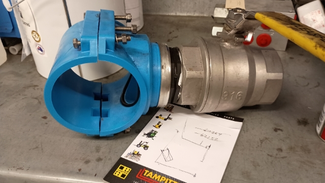 <p>Install tapping band with 3" outlet on the shock pump pipe loop. Use a hole saw to cut penetration and promptly close off tap.</p>
