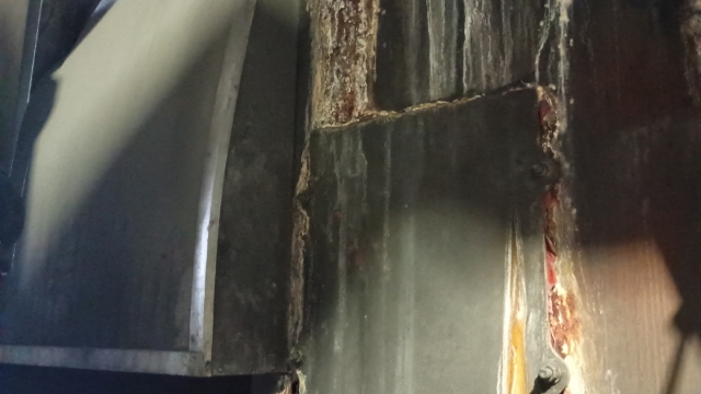 <p>Cut off the north flue gas transfer from the boiler using the plasma cutter or oxy acetylene if needed.</p>