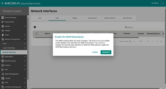 <p>When the WAN interface has been created a prompt to configure WAN redundancy will be shown. Follow the navigation to this WAN redundancy configuration page.</p>