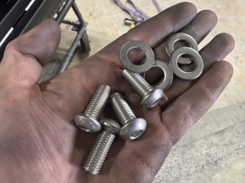 <p>Get Fasteners</p><ul><li> M10 x 25mm, Stainless Button Head (Qty 4)</li><li>M10 Stainless Washers (Qty 4)</li></ul><p><br></p>