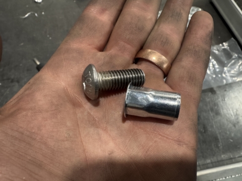 <p>Get the M10 nutsert and fastener</p>