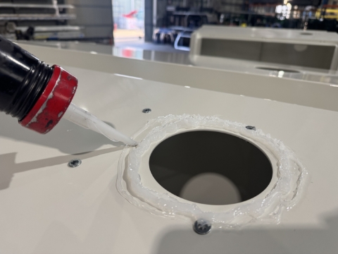 <p>Apply the silicone. A big bead like this</p>