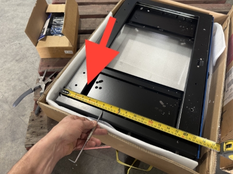 <p>Measure 155mm from back of slide. Drill here to 9mm on both sides of slide. </p>