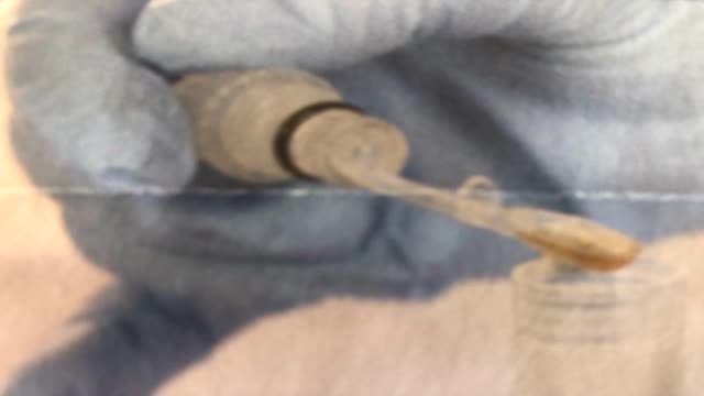 <p>Unscrew and remove the collecting spoon.
take faeces directly out of the rectum.
If it is liquid take a spoonful.</p>
