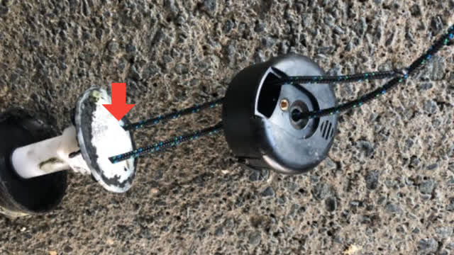<p>Replace cord:
Thread through the main opening and around either pulley.
Now comeback through one of the two side holes.</p>