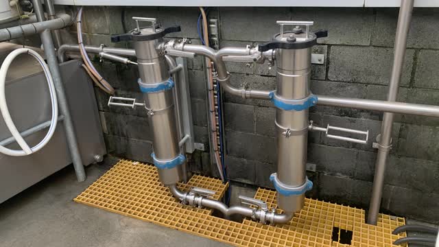 <p>Milk goes from the cow through <strong>filter socks</strong> to take out any particles that might have been picked up.</p>