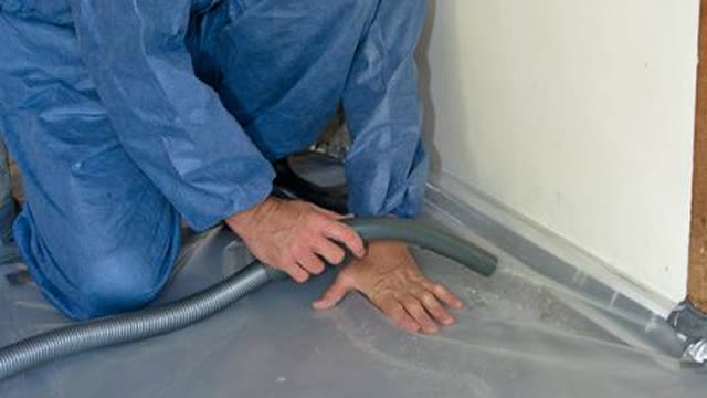 <h4>Work area and tools:</h4>
<ul>
<li>Clean up continuously to prevent waste buildup.</li>
<li>Wipe tools and surfaces with a damp cloth; dispose of cloth as asbestos waste.</li>
<li>Avoid sweeping to prevent spreading fibers.</li>
<li>Use a vacuum with a fine particle filter, not a domestic vacuum.</li>
</ul>
