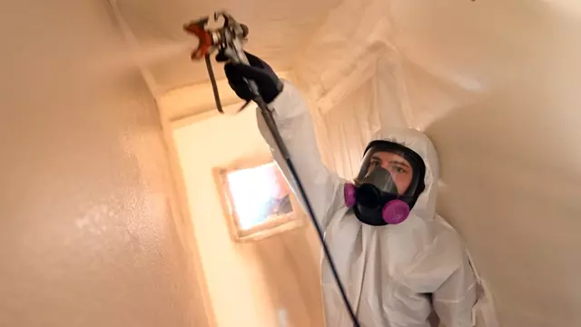 <h4>Keep dust down</h4>
<p><strong>Keep ACM damp but not too wet</strong></p>
<ul>
<li>Use a low-pressure water spray (e.g., garden sprayer) before and during work to reduce dust.</li>
<li>Avoid high-pressure hoses.</li>
<li>Mix eight parts water to one part detergent to help water soak in.</li>
<li>Alternatively, use thickened substances like wallpaper paste, hair gel, or shaving cream.</li>
</ul>