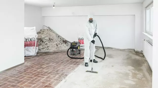 <p><strong>Work Area and Tools</strong></p>
<ul>
<li>Clean as you go to prevent waste buildup.</li>
<li>Wipe tools and surfaces with a damp cloth; dispose of it as asbestos waste.</li>
<li>Don't sweep; it spreads asbestos fibers.</li>
<li>Use a vacuum with a fine particle filter, not a domestic vacuum.</li>
</ul>