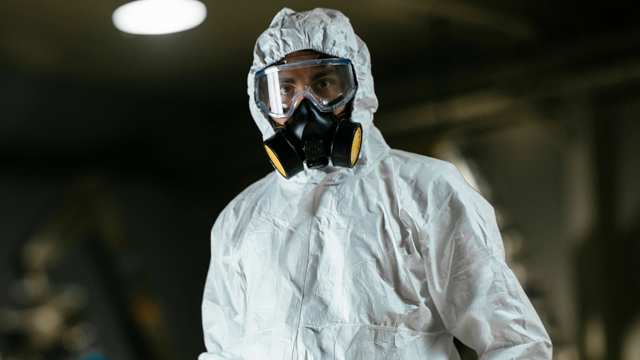 <p><strong>Wear Overalls</strong></p>
<ul>
<li>Disposable overalls prevent asbestos fibers on clothes.</li>
<li>Don't re-use them.</li>
<li>Wear one size larger to prevent ripping.</li>
<li>Put overall legs over footwear to keep out dust.</li>
</ul>