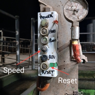 <p>Check platform speed&nbsp;</p><p>Milking speed around 5</p><p>Reset will start platform after green safety cord been pulled&nbsp;</p>