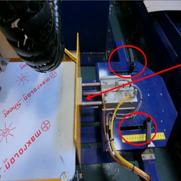 <p>Step 4:
Fully extend the right
side
stop cylinder and loosen
the
clamps to adjust the
cylinder
to meet the template.
Tighten the locks once in
correct position.</p>