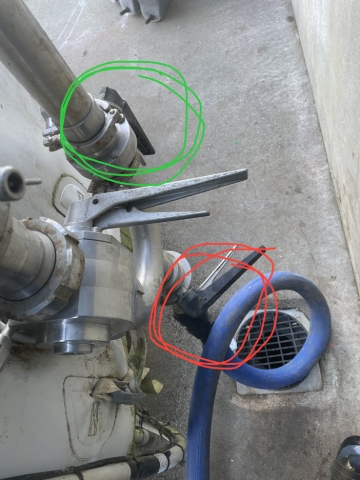 <p>Once at 70 degrees </p><p>Open the recycle tap - green</p><p>Close the drain tap - red</p><p>this makes hot water go back around and enter the wash tub</p><p>We want the hot water to circulate around the cups for around 5mins </p>